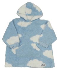 Modrá huňatá mikina s obláčky a kapsou a kapucí PRIMARK