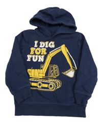 Tmavomodrá mikina s buldozerem a nápisy a kapucí C&A
