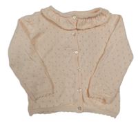 Světlebroskvovoý perforovaný propínací svetr s límečkem Matalan