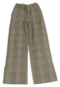 Tmavohnědo-béžové kostkované chino straight high waist kalhoty H&M