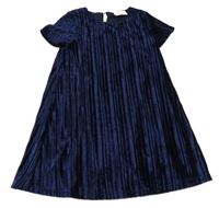 Tmavomodré lesklé plisované sametové šaty Topolino