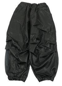 Černé cuff koženkové kalhoty ZARA