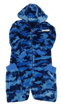 Nové - modrá army plyšová kombinéza s kapucí St. Bernard