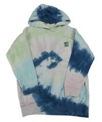 Barevná batikovaná mikina s nápisy a kapsou a kapucí Matalan