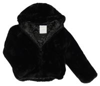Černá kožešinová zateplená bunda s kapucí Matalan