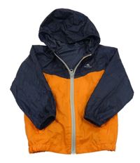Tmavomodro-oranžová šusťáková nepromokavá funkční bunda s kapucí Quechua