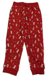 Červené teplé tepláky s lamami a soby lupilu