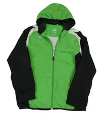 Zeleno-černo-bílá šusťáková sportovní bunda s logem a kapucí erima