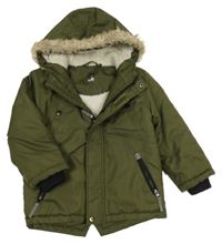 Khaki šusťáková zimní parka s kapucí s kožešinou Kiki&Koko