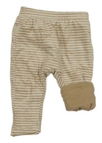 Hnědo-bílé pruhované sametové zateplené turecké tepláky 