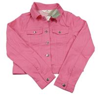 Nové - růžová tepláková riflová crop bunda s límečkem H&M