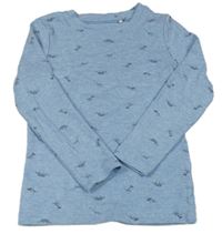 Modré melírované žebrované spodní triko s kostrami dinosaurů Topolino