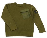Khaki žebrovaný svetr s kapsou a nášivkou LYLE&SCOTT