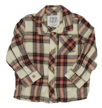 Smetanovo-béžovo-tmavomodro-červená kostkovaná košile F&F