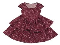 Vínové vzorované šaty s kytičkami a volánkem PRIMARK