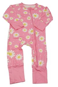 Růžový puntíkatý overal s kopretinami 