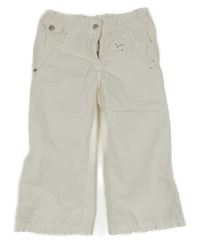 Bílé plátěné rolovací crop kalhoty s pávem a kamínky C&A