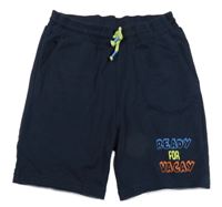 Tmavomodré teplákové kraťasy s nápisy Kiki&Koko