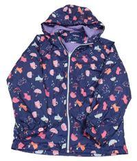 Tmavomodrá šusťáková jarní bunda s kočičkami a deštníky a kapucí Top&Sky Kids