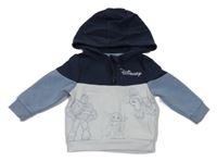 Bílo-tmavomodro-modrošedá mikina s Disney postavami a kapucí PRIMARK