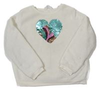Smetanová plyšová mikina se srdíčkem z překlápěcích flitrů H&M
