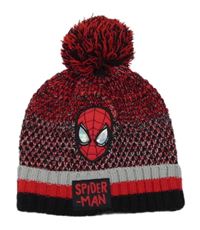 Červeno-šedo-černá melírovaná čepice se Spider-manem a bambulí PRIMARK