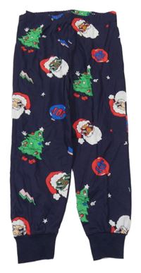 Tmavomodré pyžamové vánoční kalhoty se Santy a stromečky PRIMARK