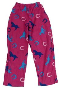 Fuchsiové fleecové pyžamové kalhoty s jednorožci a podkovami 