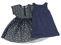 2set- Tmavomodré šifonové šaty s hvězdičkami + Tmavomodré třpytivé teplákové šaty George