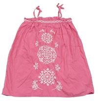 Růžové plátěné šaty s výšivkami 