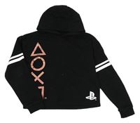 Černá crop mikina s logem PlayStation a kapucí
