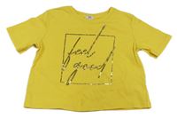 Žluté crop tričko s nápisem River Island