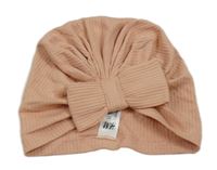 Růžová žebrovaná turbanová čepice s mašlí H&M