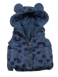 Modrá melírovaná zateplená vesta s Mickeym a kapucí zn. George