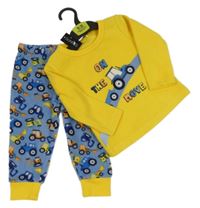 Nové - Hořčicovo-světlemodré fleecové pyžamo s traktory Dunnes