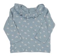 Světlemodré květované žebrované triko s límečkem Matalan