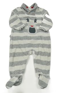 Šedo-světlešedý pruhovaný sametový overal se sobem