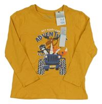 Nové - Okrové triko s jeepem se zvířaty Primark