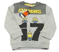 Nové - Šedo-tmavošedá melírovaná mikina s Mimoni George