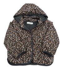 Černá květovaná prošívaná šusťáková zateplená bunda s kapucí H&M
