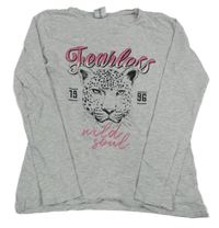 Šedé melírované triko s levhartem Page One Young