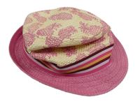 Béžovo-růžový slamák s ananasy a pruhy