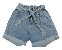 Modré riflové paper bag kraťasy s páskem Denim Co.