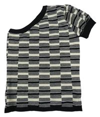 Černo-světlebéžové vzorované pletené asymetrické tričko Shoeby