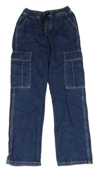 Tmavomodré loose pull on cargo rifle H&M