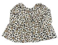 Bílo-hnědé šaty s leopardím vzorem a volánem 