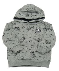 Šedá mikina s dinosaury a kapucí Converse