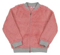 Růžová kožešinová podšitá bunda s šedým lemem Pep&Co