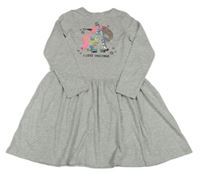 Šedé melírované šaty s jednorožcem z flitrů H&M