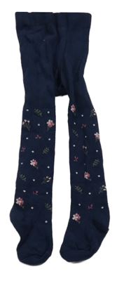 Tmavomodré květované punčocháče 